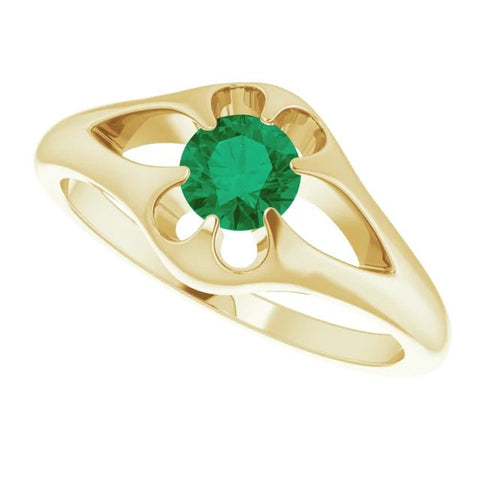 14K Yellow Natural Emerald Belcher Ring - Robson's Jewelers