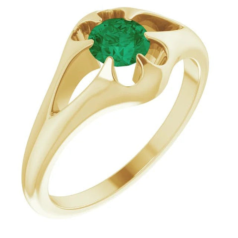 14K Yellow Natural Emerald Belcher Ring - Robson's Jewelers