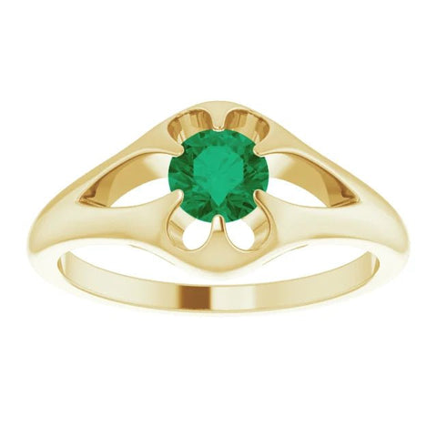 14K Yellow Natural Emerald Belcher Ring - Robson's Jewelers