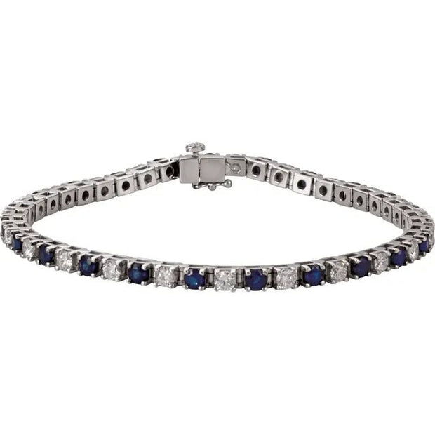 14K White Natural Blue Sapphire & 2 3/8 CTW Natural Diamond Line 7" Bracelet - Robson's Jewelers