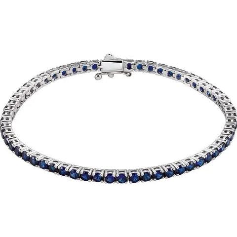 14K White Lab-Grown Blue Sapphire Line 7.25" Bracelet - Robson's Jewelers