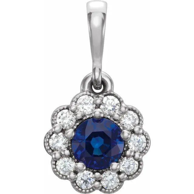 Natural Sapphire and Natural Diamond Pendant