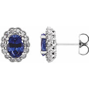 14K White Lab-Grown Blue Sapphire & 1/3 CTW Natural Diamond Earrings - Robson's Jewelers