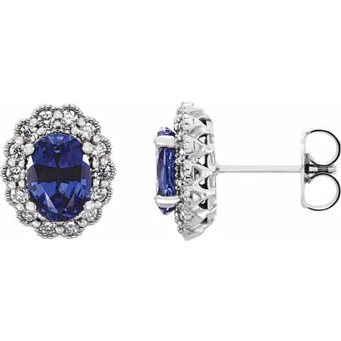 14K White Lab-Grown Blue Sapphire & 1/3 CTW Natural Diamond Earrings - Robson's Jewelers
