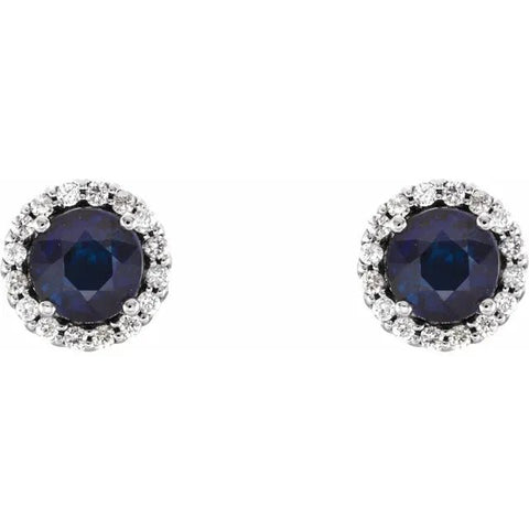 14K White 5 mm Natural Blue Sapphire & 1/8 CTW Natural Diamond Earrings - Robson's Jewelers