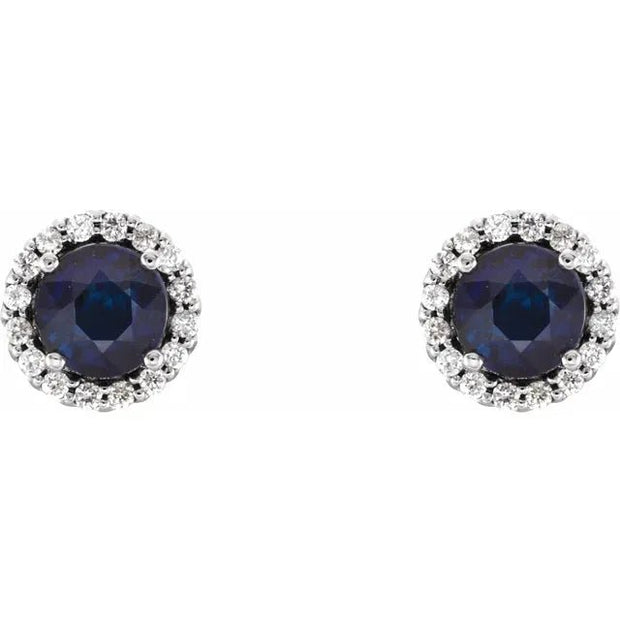 14K White 5 mm Natural Blue Sapphire & 1/8 CTW Natural Diamond Earrings - Robson's Jewelers