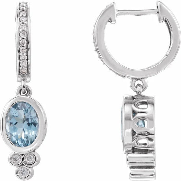 14K White Natural Aquamarine & 1/6 CTW Natural Diamond Hoop Earrings - Robson's Jewelers