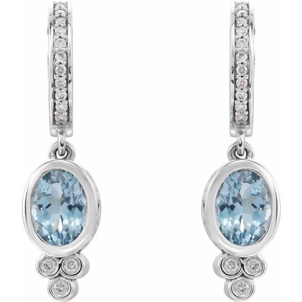 14K White Natural Aquamarine & 1/6 CTW Natural Diamond Hoop Earrings - Robson's Jewelers