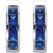 14K White Lab-Grown Blue Sapphire Hoop Earrings - Robson's Jewelers