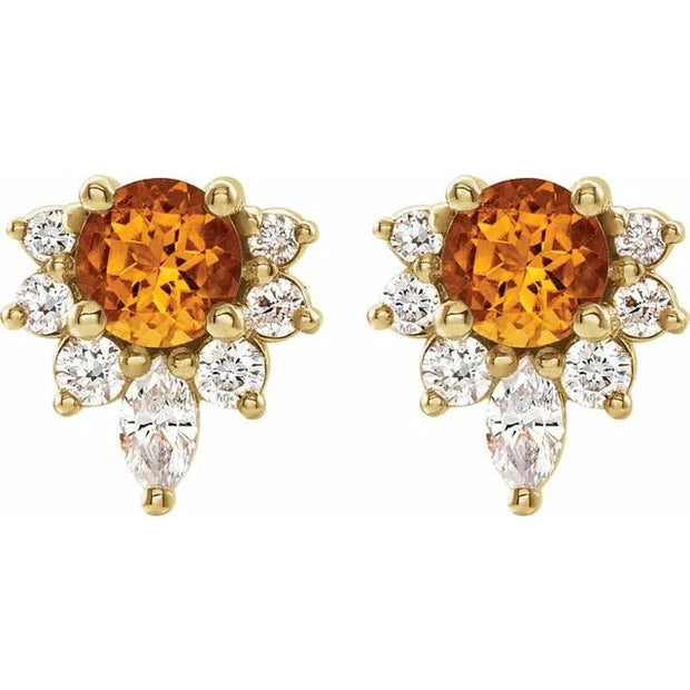 14K Yellow Natural Citrine & 1/6 CTW Natural Diamond Earrings - Robson's Jewelers