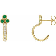 14K Yellow Natural Emerald & 1/4 CTW Natural Diamond J-Hoop Earrings - Robson's Jewelers