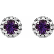 14K White 6 mm Natural Amethyst & 1/3 CTW Natural Diamond Halo-Style Earrings - Robson's Jewelers