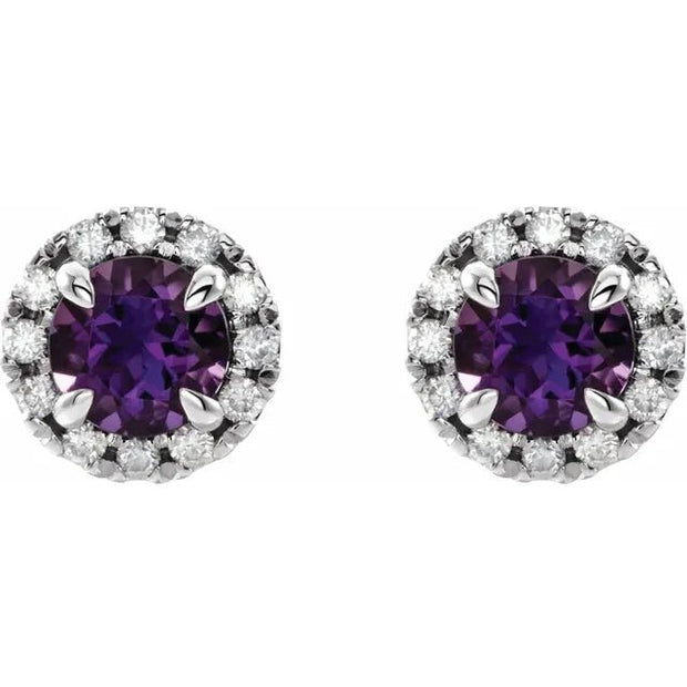 14K White 6 mm Natural Amethyst & 1/3 CTW Natural Diamond Halo-Style Earrings - Robson's Jewelers