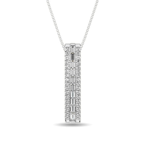 Diamond 1/4 Ct.Tw. Round and Baguette Fashion Pendant in 10K White Gold - Robson's Jewelers