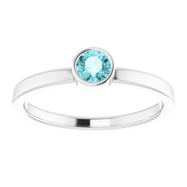 14K White 4 mm Natural Blue Zircon Ring - Robson's Jewelers