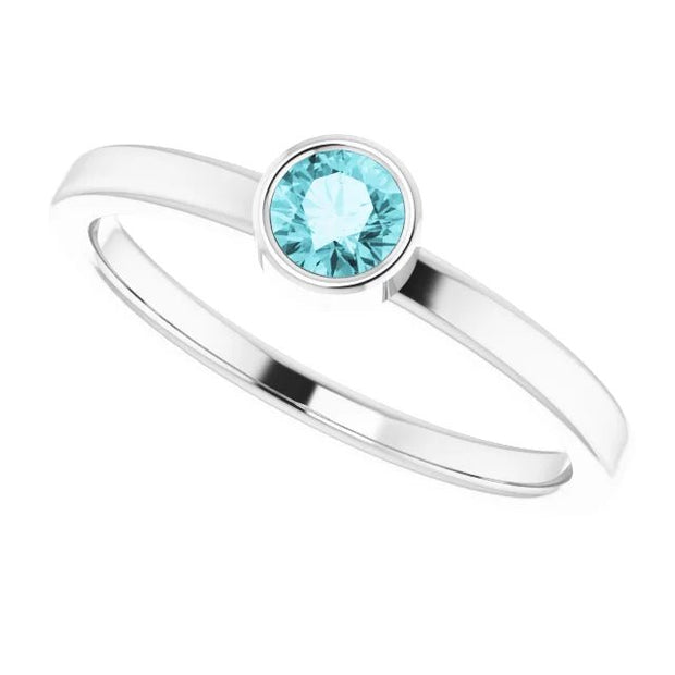 14K White 4 mm Natural Blue Zircon Ring - Robson's Jewelers