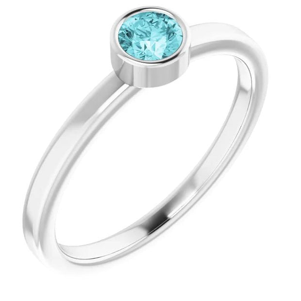 14K White 4 mm Natural Blue Zircon Ring - Robson's Jewelers