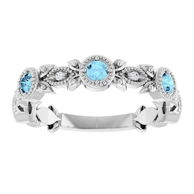 14K White Natural Aquamarine & .03 CTW Natural Diamond Leaf Ring - Robson's Jewelers