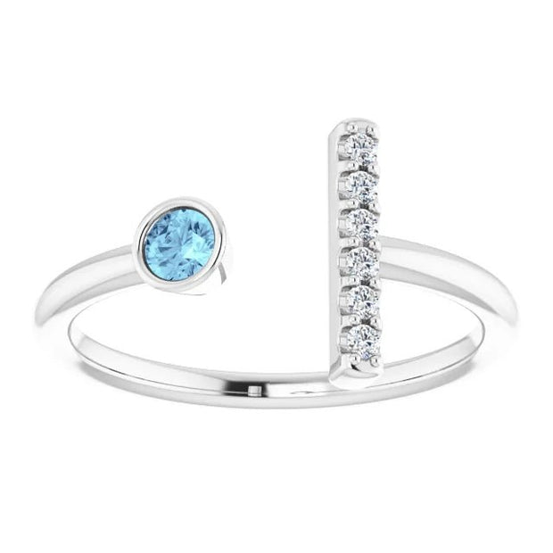 14K White Natural Aquamarine & .06 CTW Natural Diamond Bar Ring - Robson's Jewelers