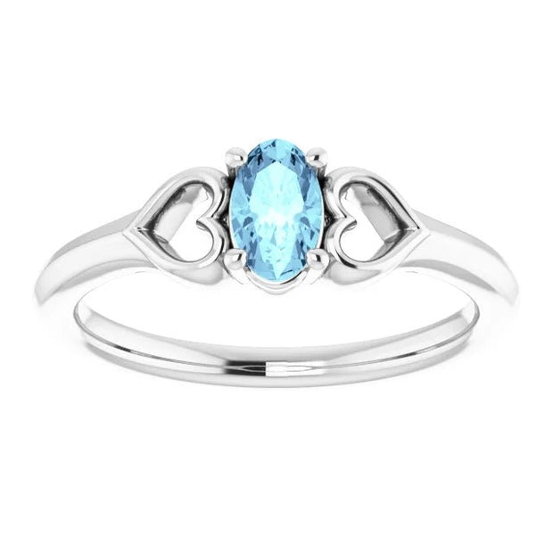 Sterling Silver Imitation Aquamarine Youth Heart Ring - Robson's Jewelers