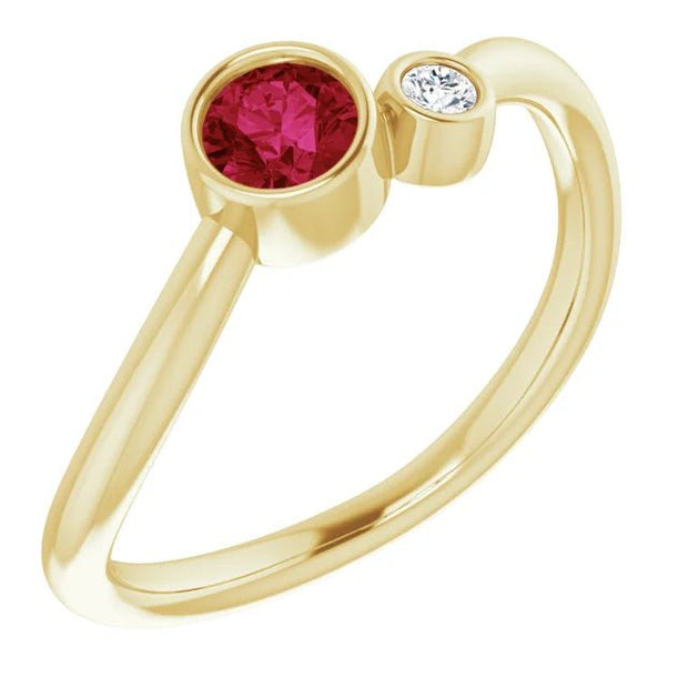 14K Yellow 4 mm Lab-Grown Ruby & .03 CT Natural Diamond Ring - Robson's Jewelers