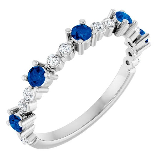 Platinum Lab-Grown Blue Sapphire & 1/6 CTW Natural Diamond Ring - Robson's Jewelers