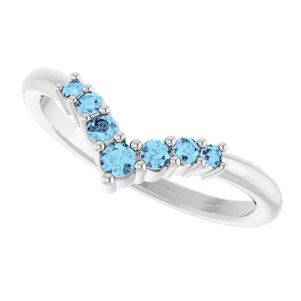 14K White Natural Aquamarine Graduated V Ring - Robson's Jewelers