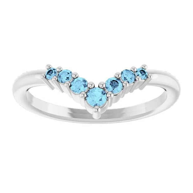 14K White Natural Aquamarine Graduated V Ring - Robson's Jewelers