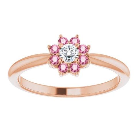 14K Rose Natural Pink Tourmaline & .06 CT Natural Diamond Flower Ring - Robson's Jewelers