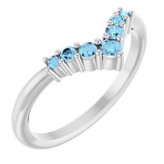 14K White Natural Aquamarine Graduated V Ring - Robson's Jewelers