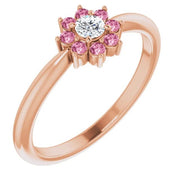 14K Rose Natural Pink Tourmaline & .06 CT Natural Diamond Flower Ring - Robson's Jewelers