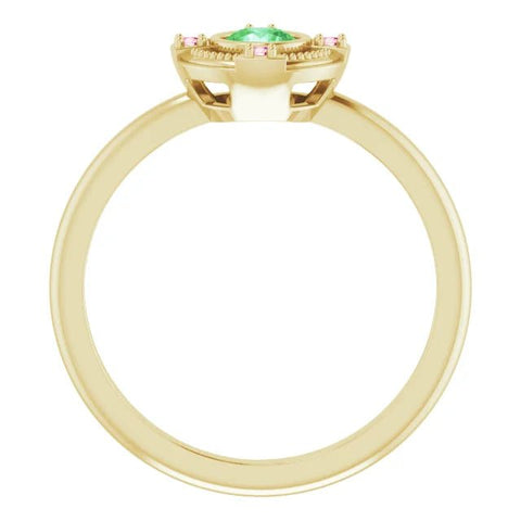 14K Yellow Natural Tsavorite Garnet & Natural Pink Tourmaline Compass Ring - Robson's Jewelers