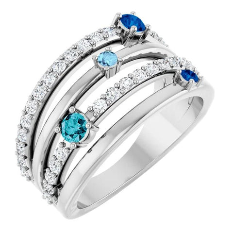 14K White Natural Blue Multi-Gemstone & 1/2 CTW Natural Diamond Ring - Robson's Jewelers