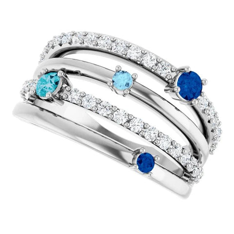 14K White Natural Blue Multi-Gemstone & 1/2 CTW Natural Diamond Ring - Robson's Jewelers