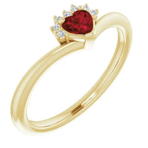 14K Yellow Natural Mozambique Garnet & .03 CTW Natural Diamond Heart Rring - Robson's Jewelers