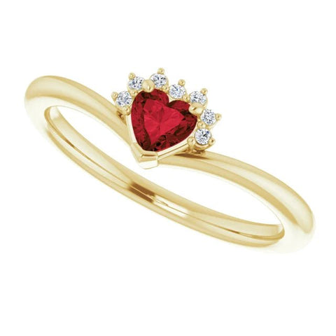 14K Yellow Natural Mozambique Garnet & .03 CTW Natural Diamond Heart Rring - Robson's Jewelers