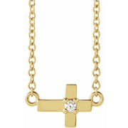 14K Yellow .015 CT Natural Diamond Sideways Cross 16" Necklace - Robson's Jewelers
