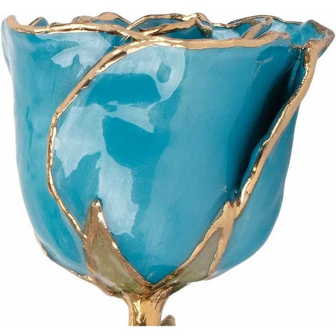 Lacquered Aquamarine Colored Rose with Gold Trim - Robson's Jewelers