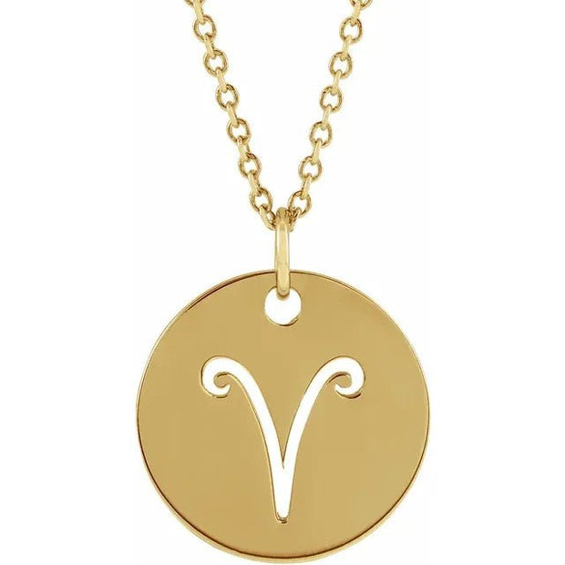 14K Yellow Aries Zodiac Disc 16-18" Necklace - Robson's Jewelers