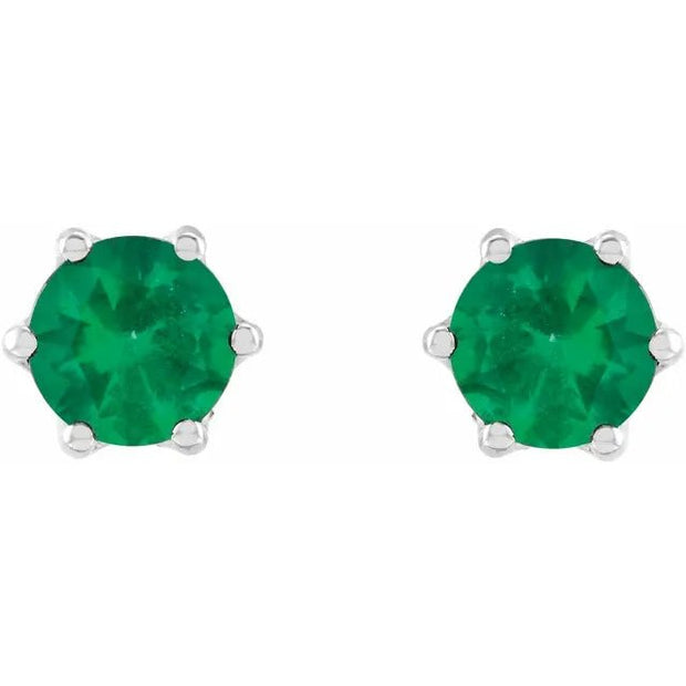 14K White 5 mm Natural Emerald & .03 CTW Natural Diamond Crown Earrings - Robson's Jewelers