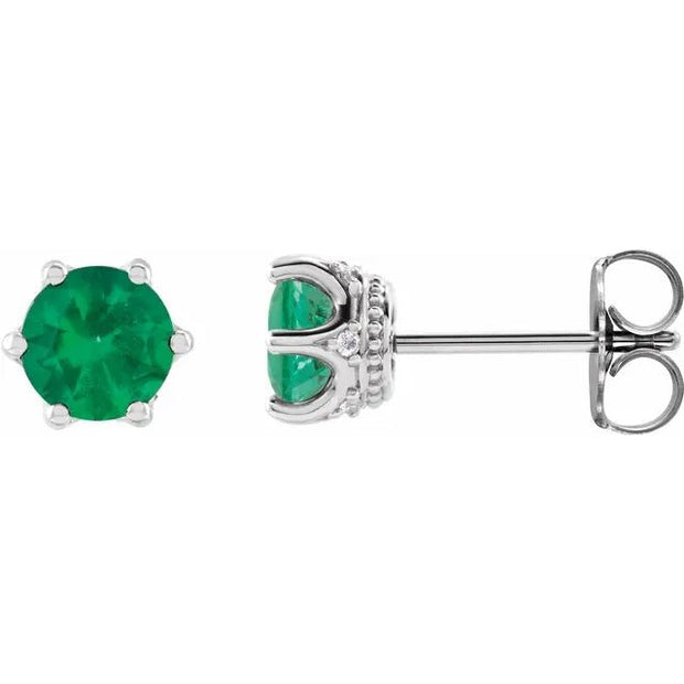 14K White 5 mm Natural Emerald & .03 CTW Natural Diamond Crown Earrings - Robson's Jewelers