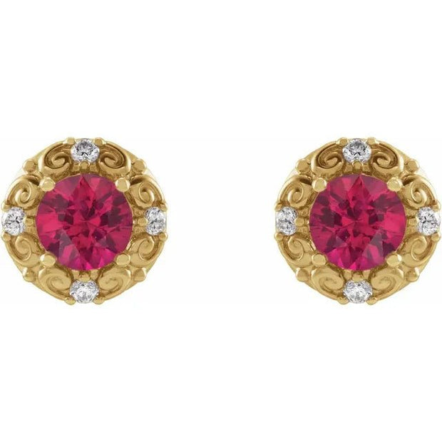 14K Yellow 5 mm Natural Ruby & 1/6 CTW Natural Diamond Halo-Style Earrings - Robson's Jewelers