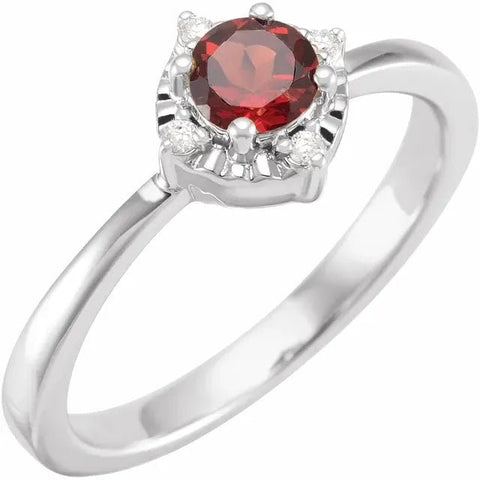 Sterling Silver Natural Mozambique Garnet & .04 CTW Natural Diamond Halo-Style Ring - Robson's Jewelers