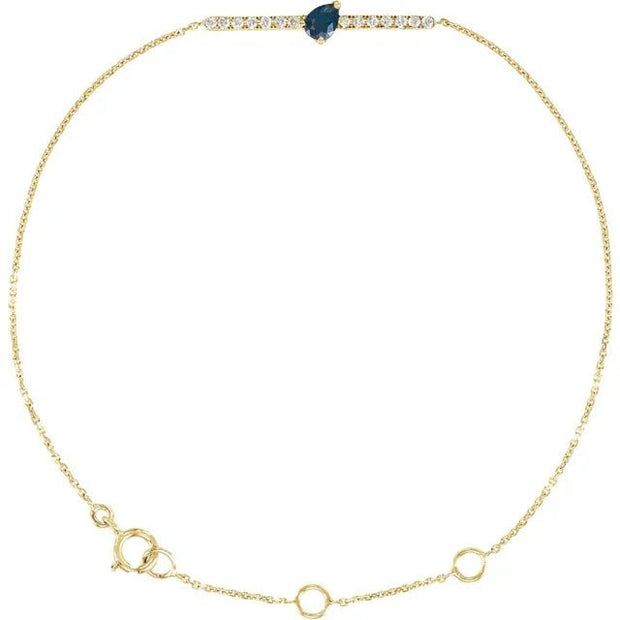 14K Yellow Natural Blue Sapphire & .07 CTW Natural Diamond Bar 6 1/2-7 1/2" Bracelet - Robson's Jewelers