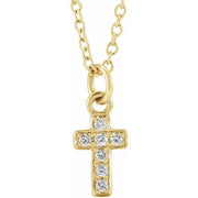 14K Yellow .04 CTW Natural Diamond Youth Cross 15" Necklace - Robson's Jewelers