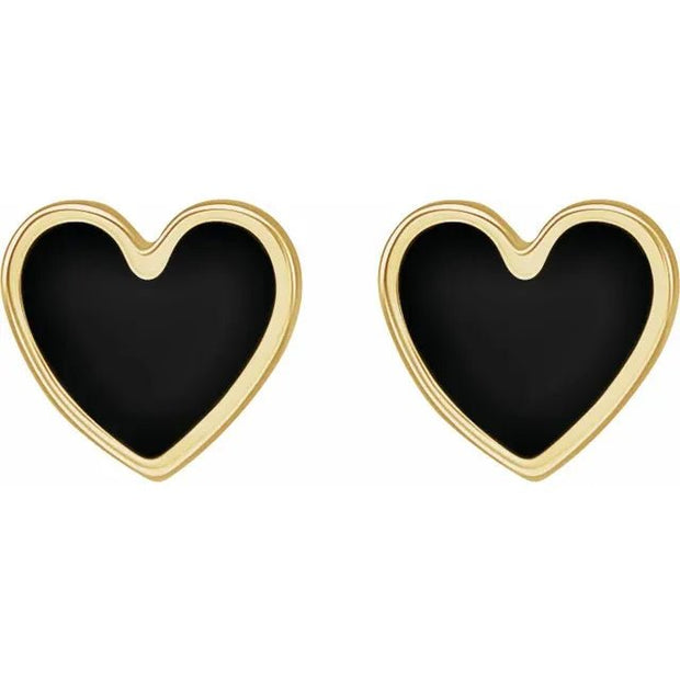 14K Yellow 5.9x5.5 mm Black Enamel Heart Earrings - Robson's Jewelers
