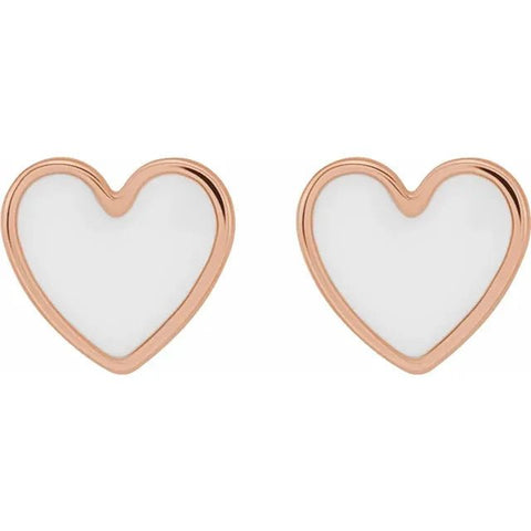 14K Rose White Enameled Heart Earrings - Robson's Jewelers