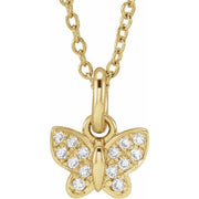 14K Yellow .06 CTW Natural Diamond Youth Butterfly 15" Necklace - Robson's Jewelers