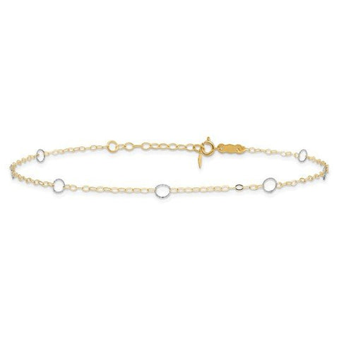 14k Two-Tone Circle 9in Plus 1in ext Anklet - Robson's Jewelers