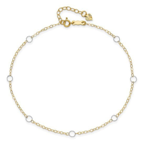 14k Two-Tone Circle 9in Plus 1in ext Anklet - Robson's Jewelers